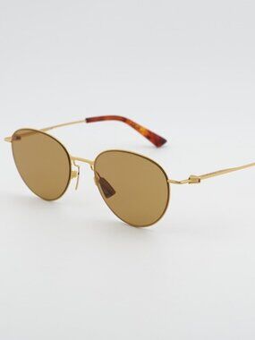 Bottega Veneta BV1268S 004 Sunglasses Gold Aviator Frame, Brown Lenses